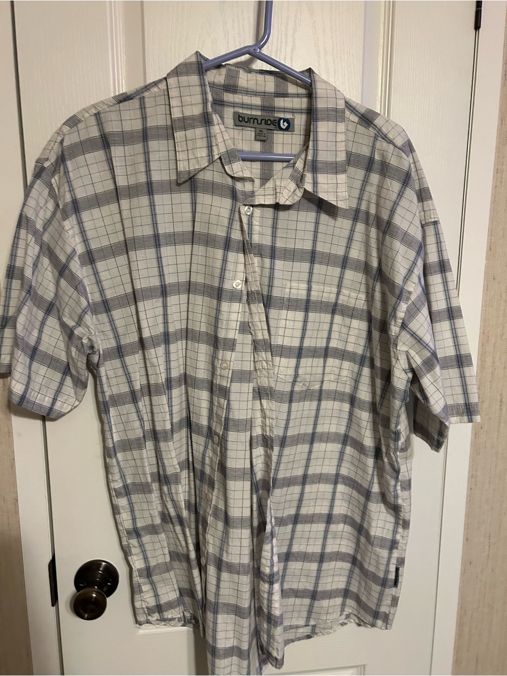 burnside White and Gray Plaid Short-Sleeve Button-Up Shirt